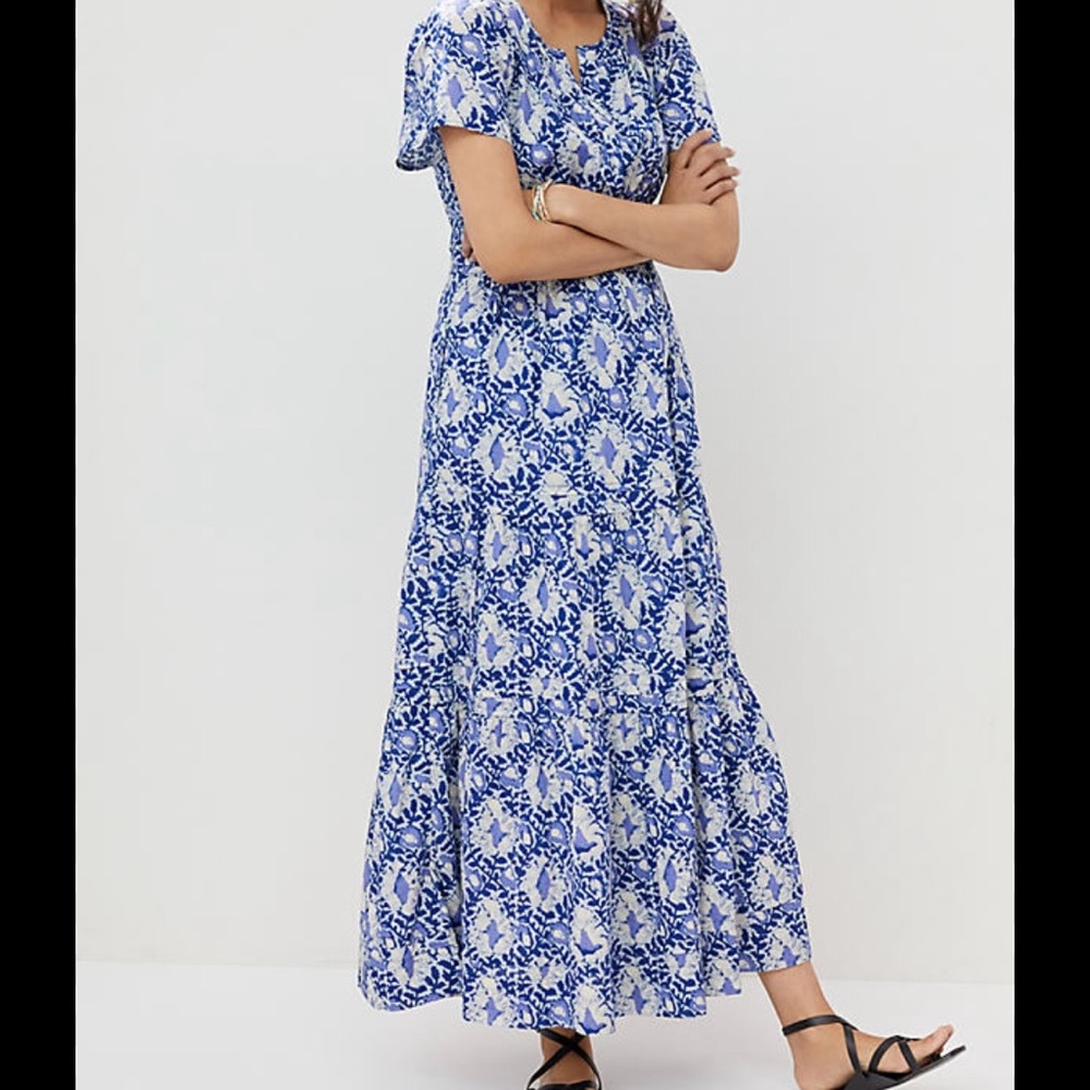 NWOT Anthro Somerset Maxi Dress Ikat Blue Floral M